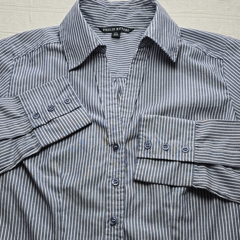 Phillip Russel Pinstripe Button-Up Shirt Women's Size XS - Picture 3 of 10